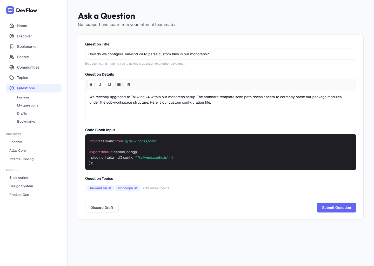 Ask a question form