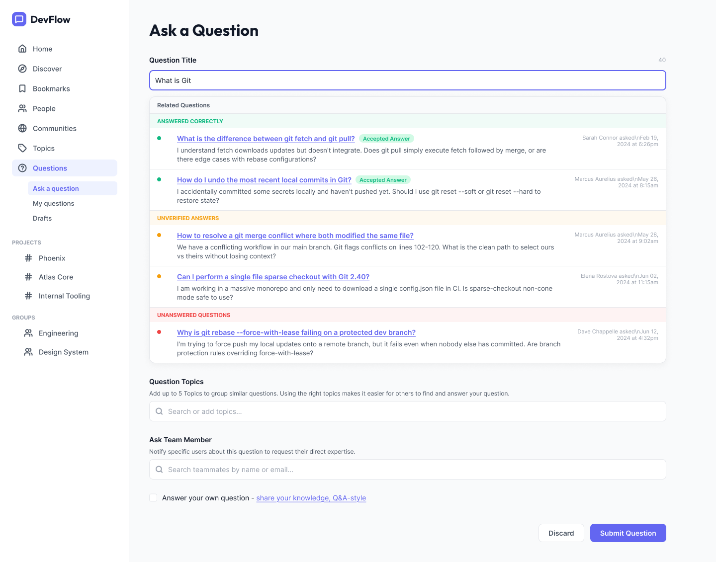 Related questions shown while asking