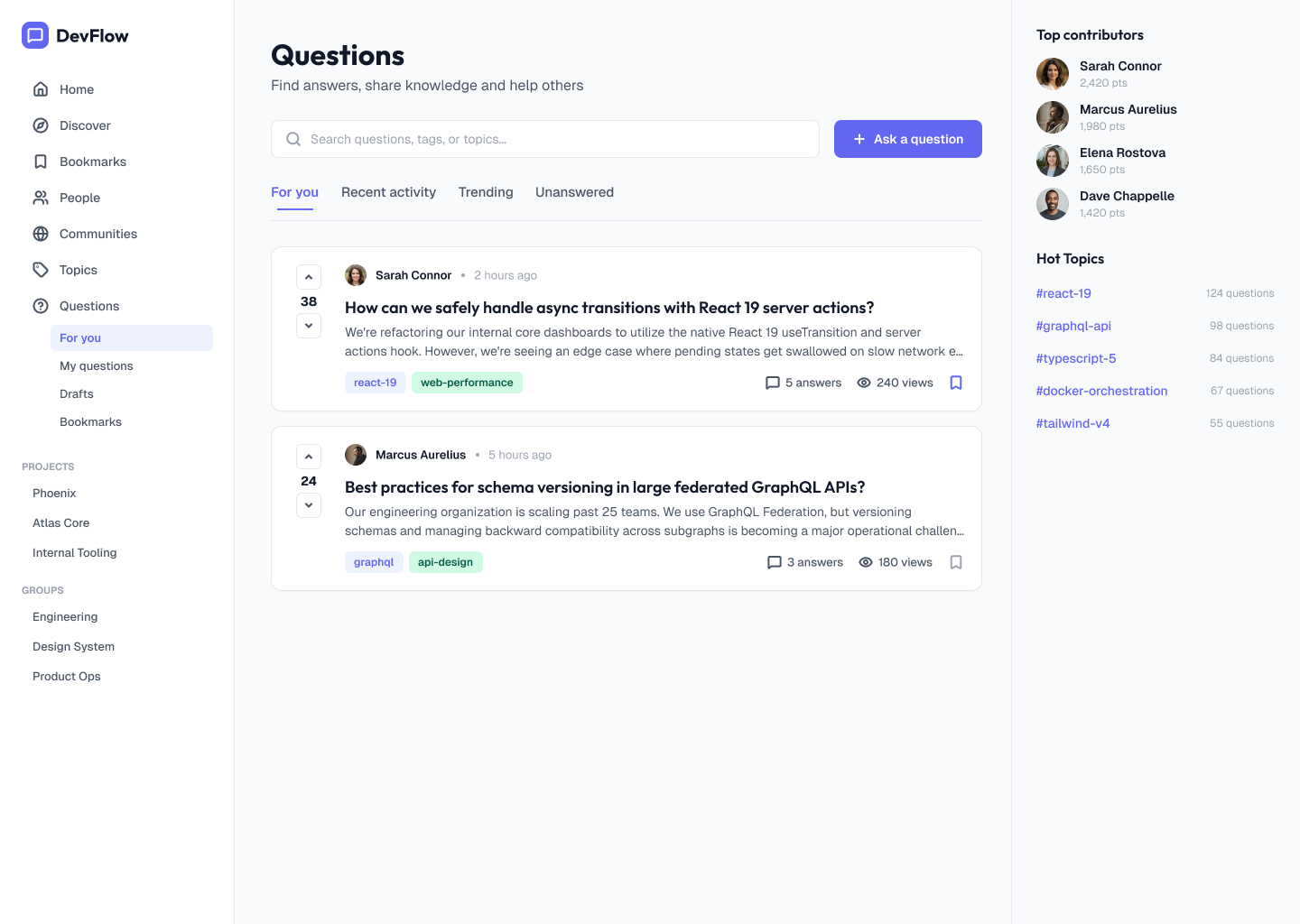 Questions feed